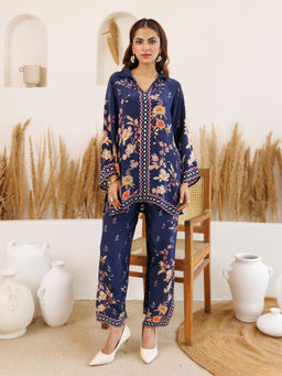 Label S4U - Navy Blue Floral Printed Co-Ord (Set of 2)