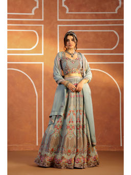 Pratapsons - Grey Embellished Organdi Lehenga Set