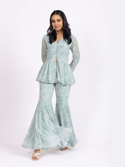 LABEL NAARITI - Ira Green Printed Reular Fit Sharara Sets