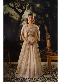 Pratapsons - Champagne Embellished Lehenga Set with Short Cape
