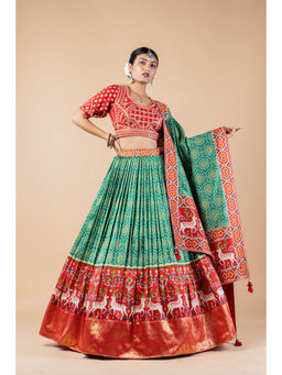 Pratapsons - Multi-Color Printed Brocade Silk Lehenga Set