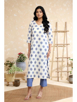 Sutra Art of Clothing - White and Blue Handwoven Pure Cotton Ikkat Kurta