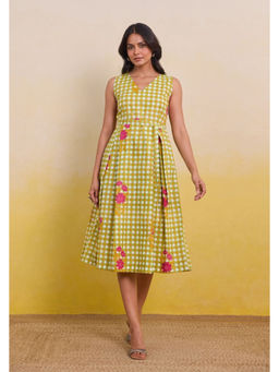 Tara-C-Tara - Yellow Gingham Floral A Line Midi Dress