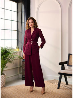 Label Deepika Nagpal - Leah Opera Co-Ord Set - Ruby Maroon