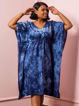AOBA - Women Blue Tie & Dye Kaftan Nightdress