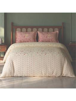 SPACES - Tvara Beige Floral 100% Cotton Super King Bedsheet with 2 Pillow Covers