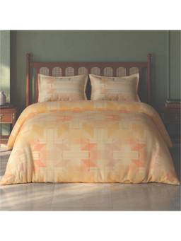 SPACES - Tvara Peach Geometric 100% Cotton Super King Bedsheet with 2 Pillow Covers