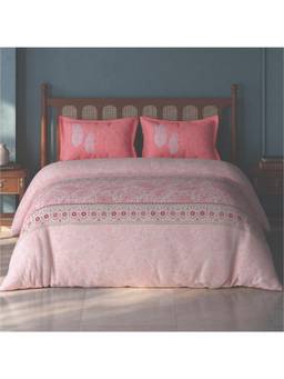 SPACES - Tvara Light Pink Floral 100% Cotton Super King Bedsheet with 2 Pillow Covers