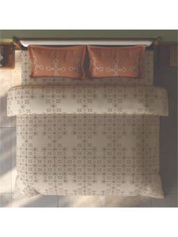 SPACES - Aurum Beige Ornate Cotton Blend Double Bedsheet with 2 Pillow Covers