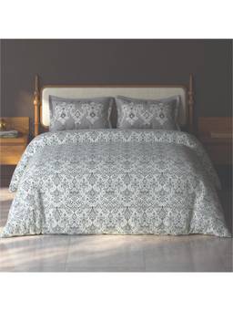 SPACES - Aurum Cream Ornate Cotton Blend Double Bedsheet with 2 Pillow Covers