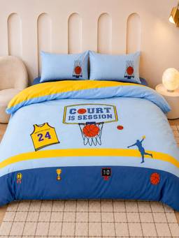 Little Surprise Box - Set of 4 Basketball Luxe Embroidered Kids Bedding Set for King Size Bed