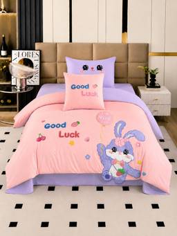 Little Surprise Box - Set of 4 Good Luck Bunny Luxe Embroidered Kids Bedding Set for Single Bed