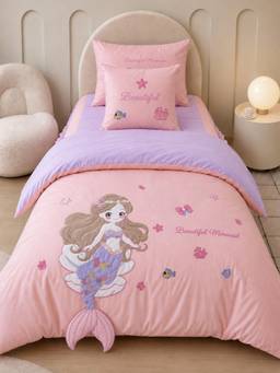 Little Surprise Box - Set of 4 Mermaid Princess Luxe 3D Embroidered Bedding Set for Single Bed