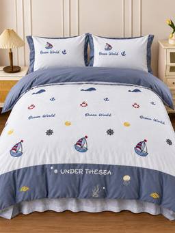 Little Surprise Box - Set of 4 Nautical Luxe Embroidered Bedding Set for King Size Bed
