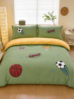Little Surprise Box - Set of 4 Olive Sports Goal Luxe Embroidered Bedding Set for King Size Bed