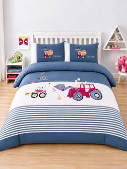 Little Surprise Box - Set of 4 Red Tractor Luxe Embroidered Bedding Set for King Size Bed