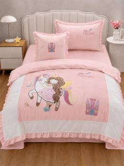 Little Surprise Box - Set of 4 Unicorn Princess Luxe Embroidered Bedding Set for Single Bed