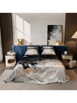 Stoa Paris - LOUVRE digital printed Super king size bed sheet with 4 Pillow Cover-Navy Blue