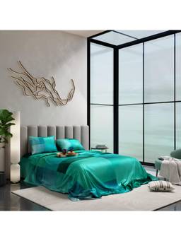 Stoa Paris - SOP Ver-2 digital printed Super king size bed sheet with 2 Pillow Cover-Jade