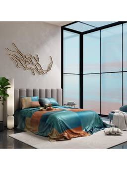 Stoa Paris - SOP Ver-2 digital printed Super king size bed sheet with 2 Pillow Cover-Aqua