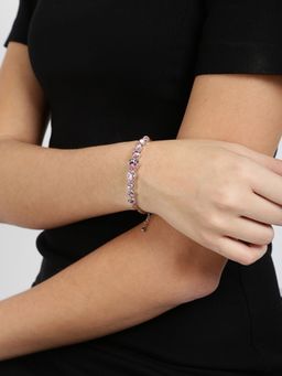 Yellow Chimes - Crystal Silver-Toned & Pink Metal Rhodium-Plated Charm Bracelet