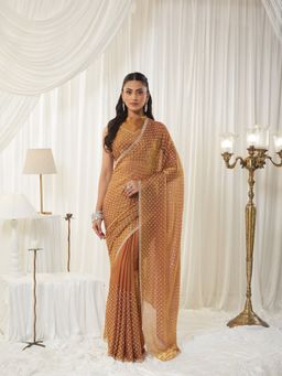 Kasee - Gold Silk Blend Embellished Saree with Unstitched Blouse