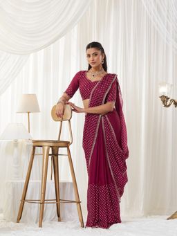 Kasee - Maroon Silk Blend Embellished Saree with Unstitched Blouse