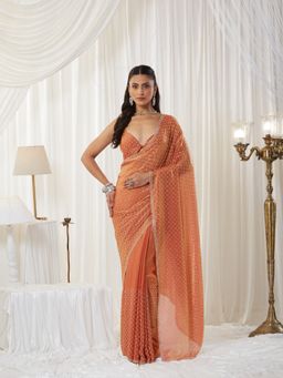 Kasee - Peach Silk Blend Embellished Saree with Unstitched Blouse