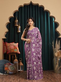 Kasee - Lavender Poly Silk Embellished Saree with Unstitched Blouse