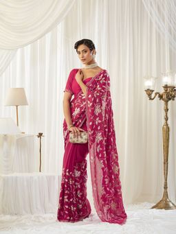 Kasee - Magenta Poly Silk Embellished Saree with Unstitched Blouse