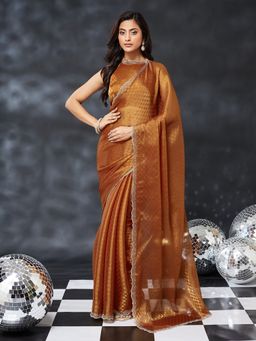 Kasee - Rust Art Silk Embellished Saree with Unstitched Blouse
