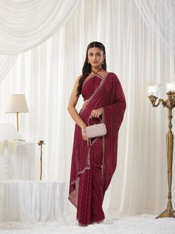 Kasee - Maroon Art Silk Embellished Saree with Unstitched Blouse