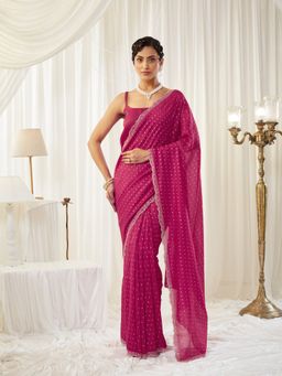 Kasee - Pink Silk Blend Embellished Saree with Unstitched Blouse