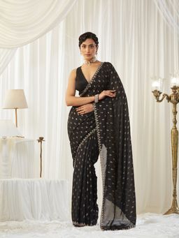 Kasee - Black Silk Blend Embellished Saree with Unstitched Blouse