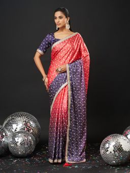 Kasee - Purple Art Silk Printed Saree with Unstitched Blouse