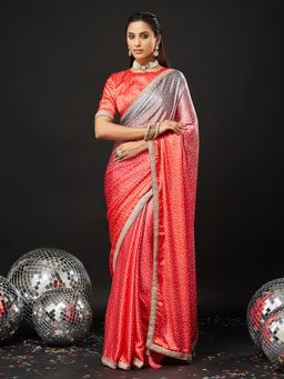 Kasee - Peach Art Silk Printed Saree with Unstitched Blouse