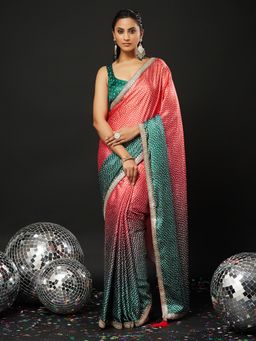 Kasee - Green Art Silk Printed Saree with Unstitched Blouse