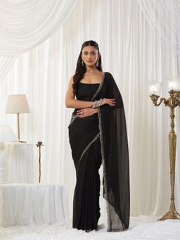 Kasee - Black Silk Blend Embellished Saree with Unstitched Blouse