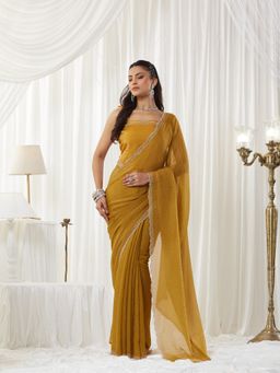 Kasee - Mustard Art Silk Embellished Saree with Unstitched Blouse