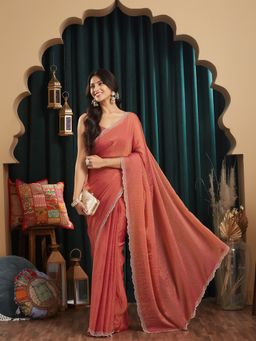 Kasee - Pink Art Silk Embellished Saree with Unstitched Blouse