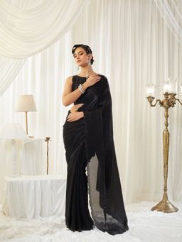 Kasee - Black Silk Blend Plain Saree with Unstitched Blouse