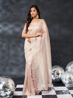 Kasee - Pink Silk Blend Plain Saree with Unstitched Blouse