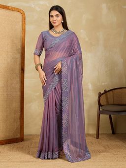 VAIRAGEE - Purple Net Thread Work Saree with Unstitched Blouse