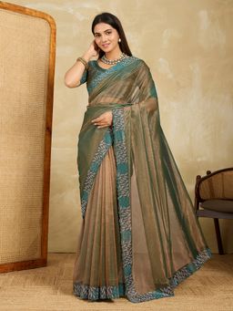VAIRAGEE - Green Net Thread Work Saree with Unstitched Blouse