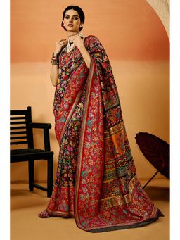 Mysilklove - Raven Black Kashmiri Handloom Jamewar Saree with Unstitched Blouse