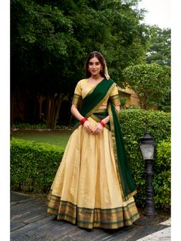 LooknBook Art - Traditional Zari Weaving Chaniya Stitched Green Lehenga with Blouse and Dupatta
