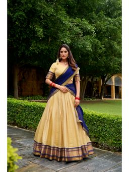 LooknBook Art - Traditional Zari Weaving Chaniya Stitched Blue Lehenga with Blouse and Dupatta