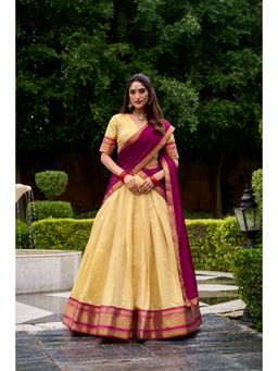 LooknBook Art - Traditional Zari Weaving Chaniya Stitched Purple Lehenga with Blouse and Dupatta