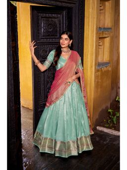 LooknBook Art - Festive Dupion Silk Zari Chaniya Stitched Blue Lehenga with Blouse and Dupatta