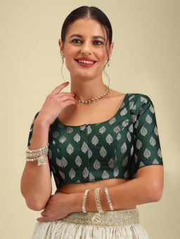 HAPPY OWL - Designer Green Silk Half Sleeves Woven Stitched Blouse